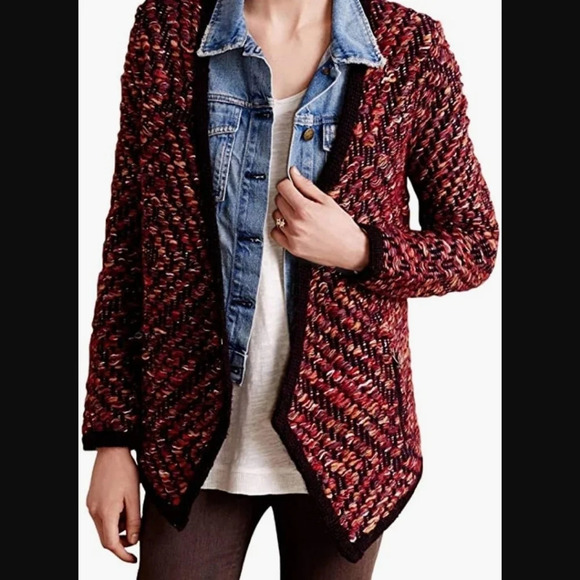 Anthropologie Moth Keavy jacquard waterfall front wool blend cardigan s… - Picture 2 of 12